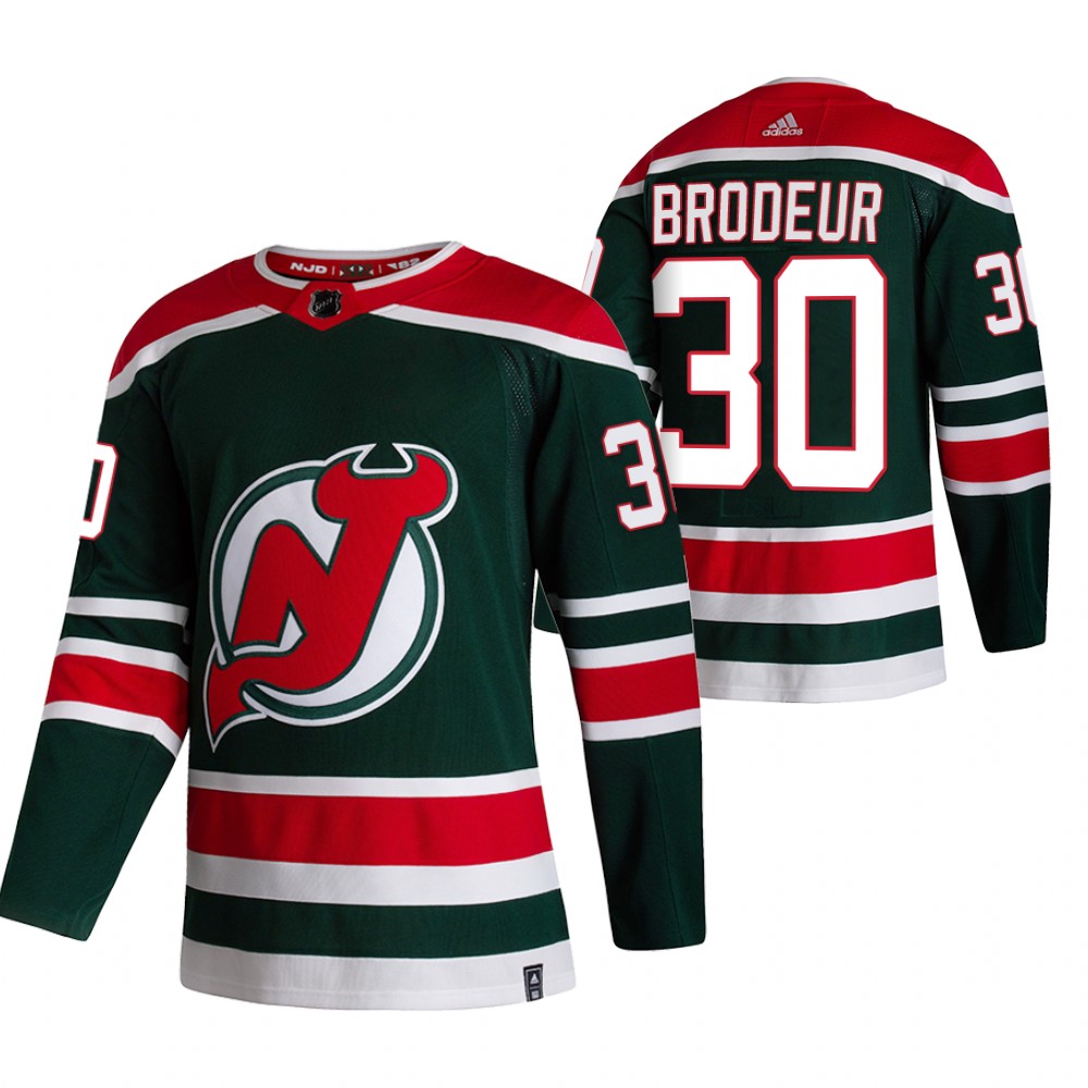 Cheap 2021 Adidias New Jersey Devils 30 Martin Brodeur Green Men Reverse Retro Alternate NHL Jersey